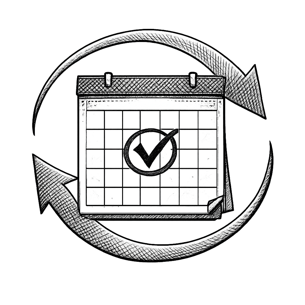 Black and white illustration of recurring protection - year-round pest control